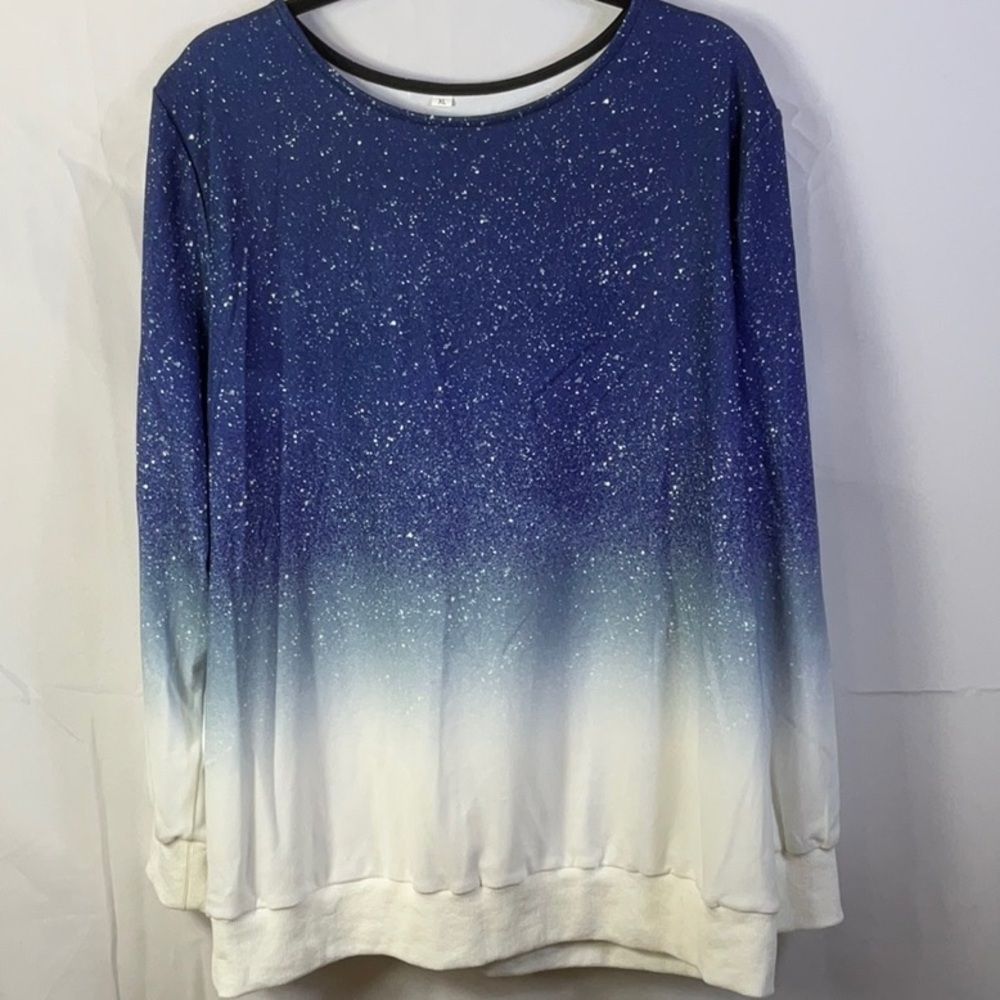 Holiday Blue and White Gradient Long Sleeve Sweat Shirt Size XL